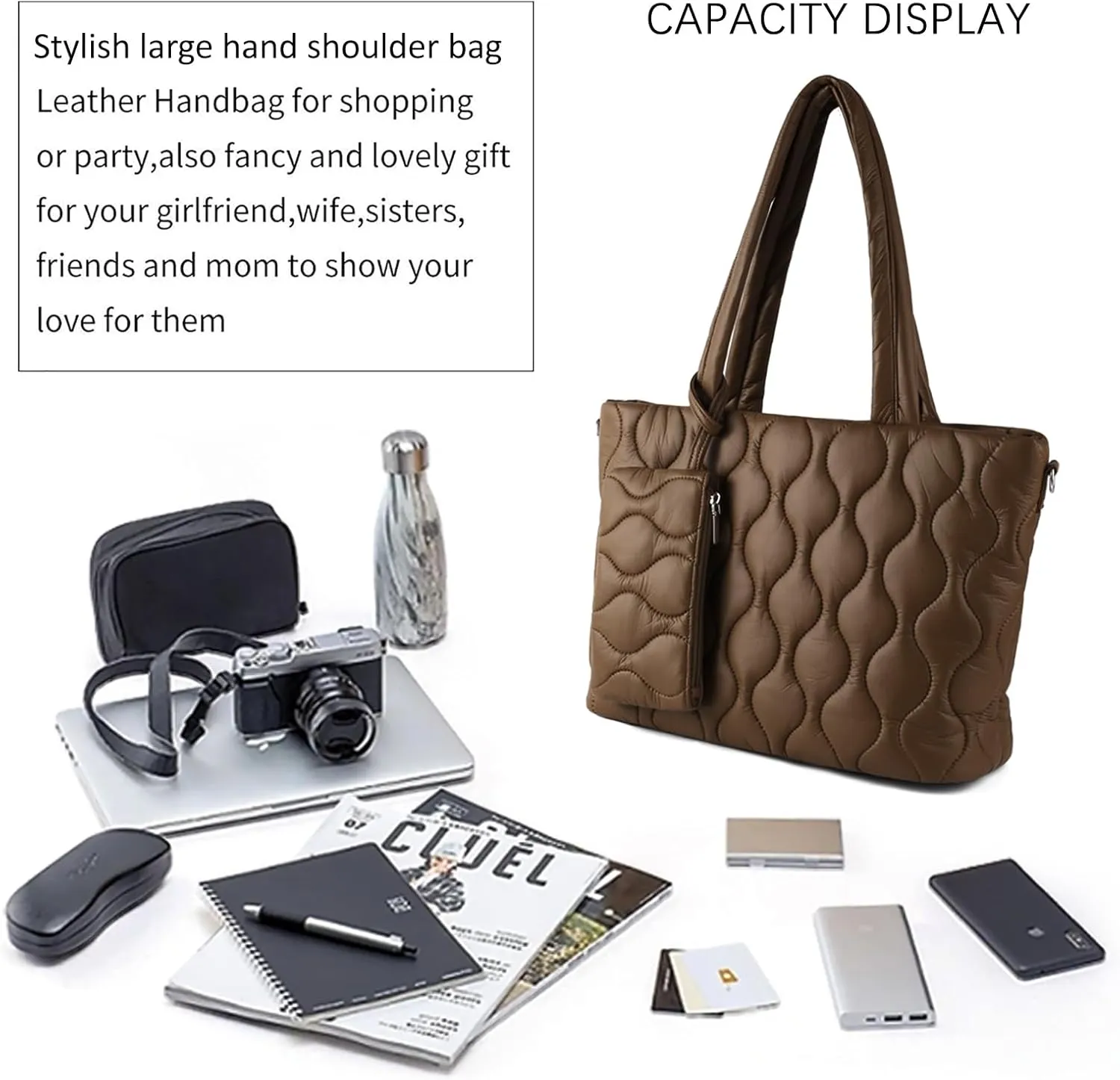 Puffer Tote Bag with zipper for Women, Large Quilted Handbags,Shoulder Bag,Top Handle Satchel for Travel,Work