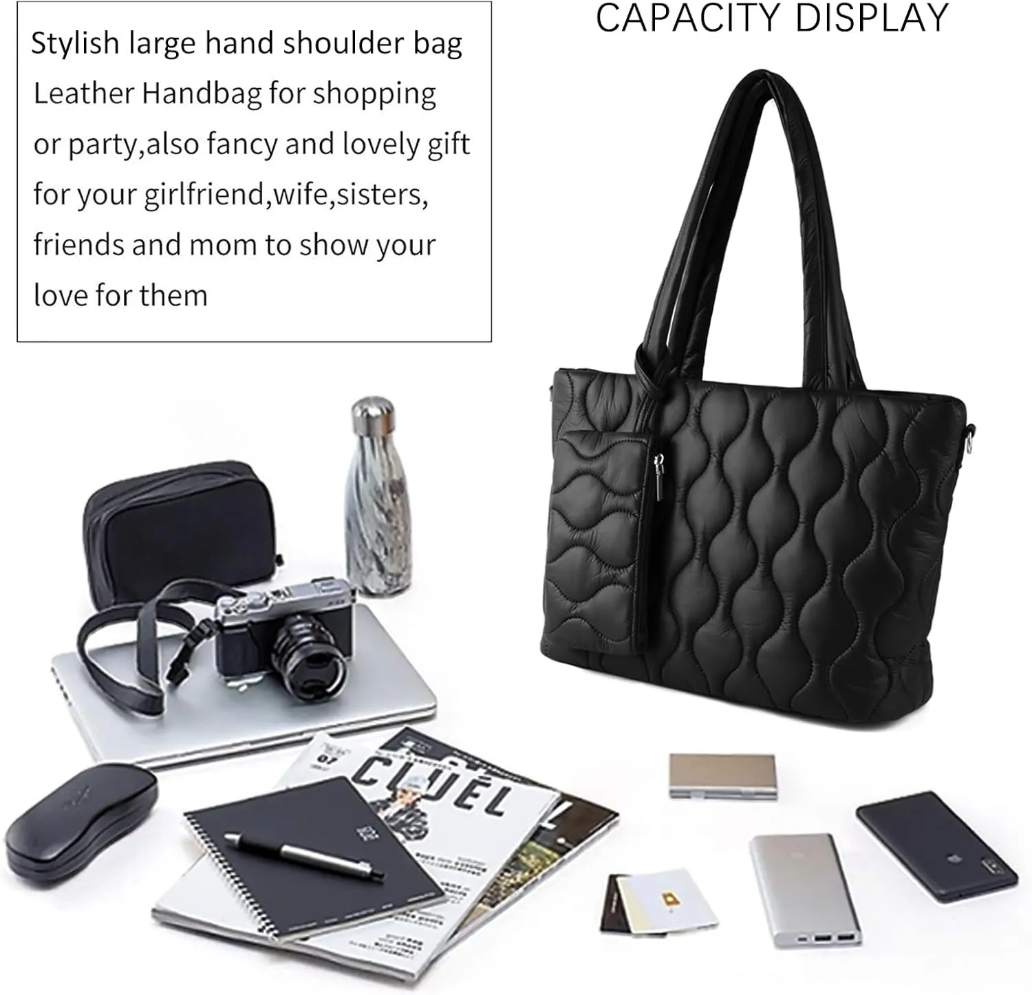 Puffer Tote Bag with zipper for Women, Large Quilted Handbags,Shoulder Bag,Top Handle Satchel for Travel,Work