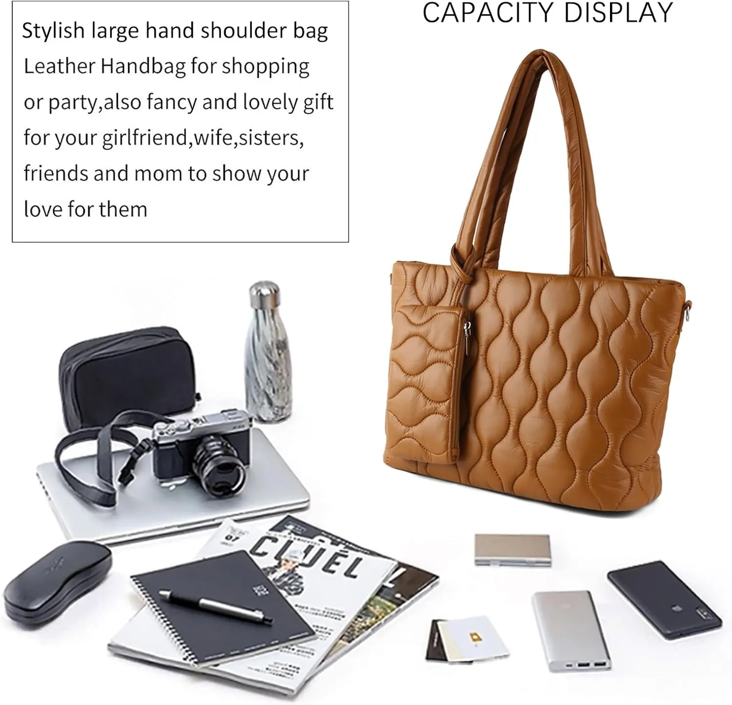 Puffer Tote Bag with zipper for Women, Large Quilted Handbags,Shoulder Bag,Top Handle Satchel for Travel,Work