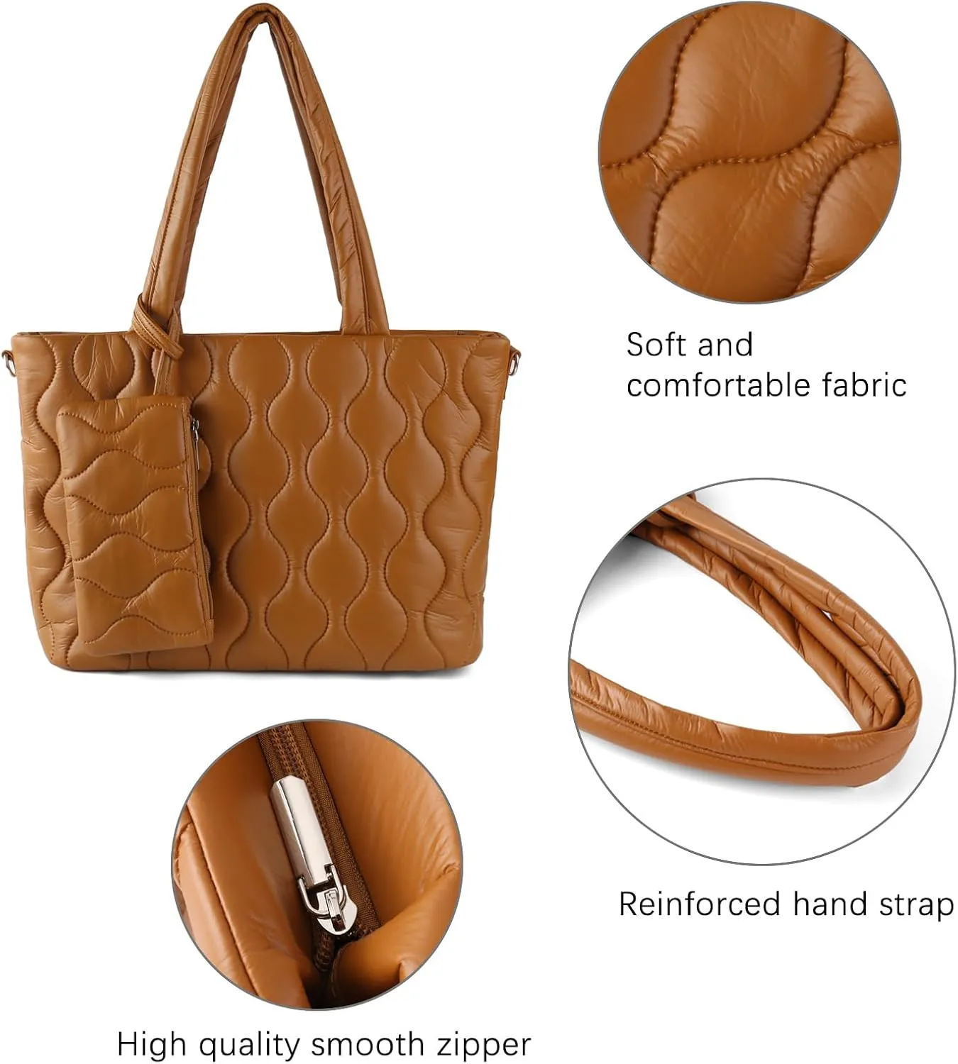 Puffer Tote Bag with zipper for Women, Large Quilted Handbags,Shoulder Bag,Top Handle Satchel for Travel,Work