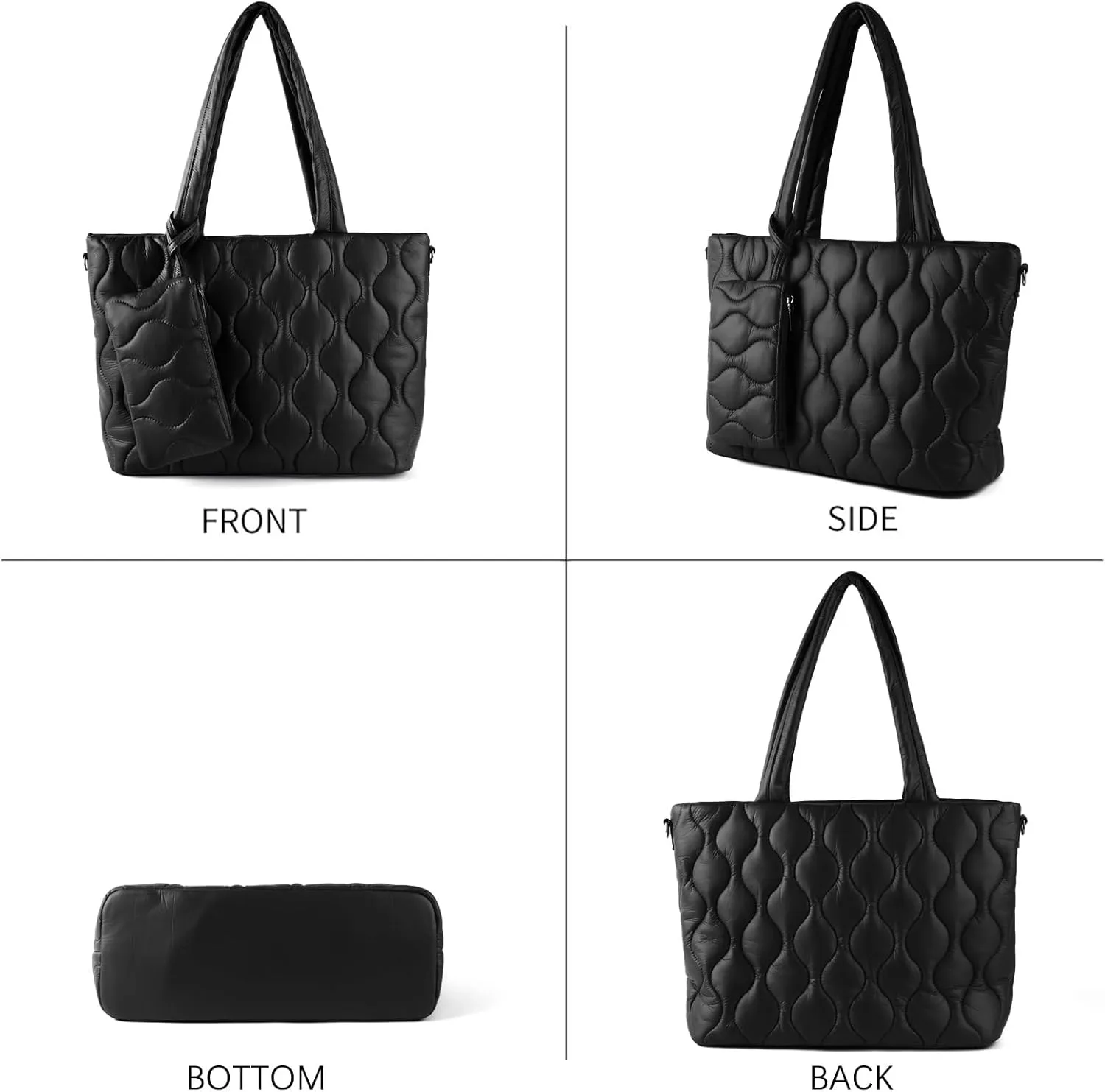 Puffer Tote Bag with zipper for Women, Large Quilted Handbags,Shoulder Bag,Top Handle Satchel for Travel,Work