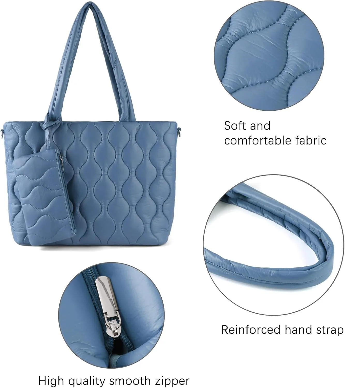 Puffer Tote Bag with zipper for Women, Large Quilted Handbags,Shoulder Bag,Top Handle Satchel for Travel,Work
