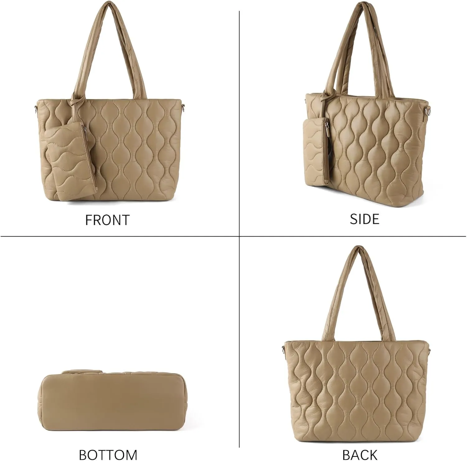 Puffer Tote Bag with zipper for Women, Large Quilted Handbags,Shoulder Bag,Top Handle Satchel for Travel,Work