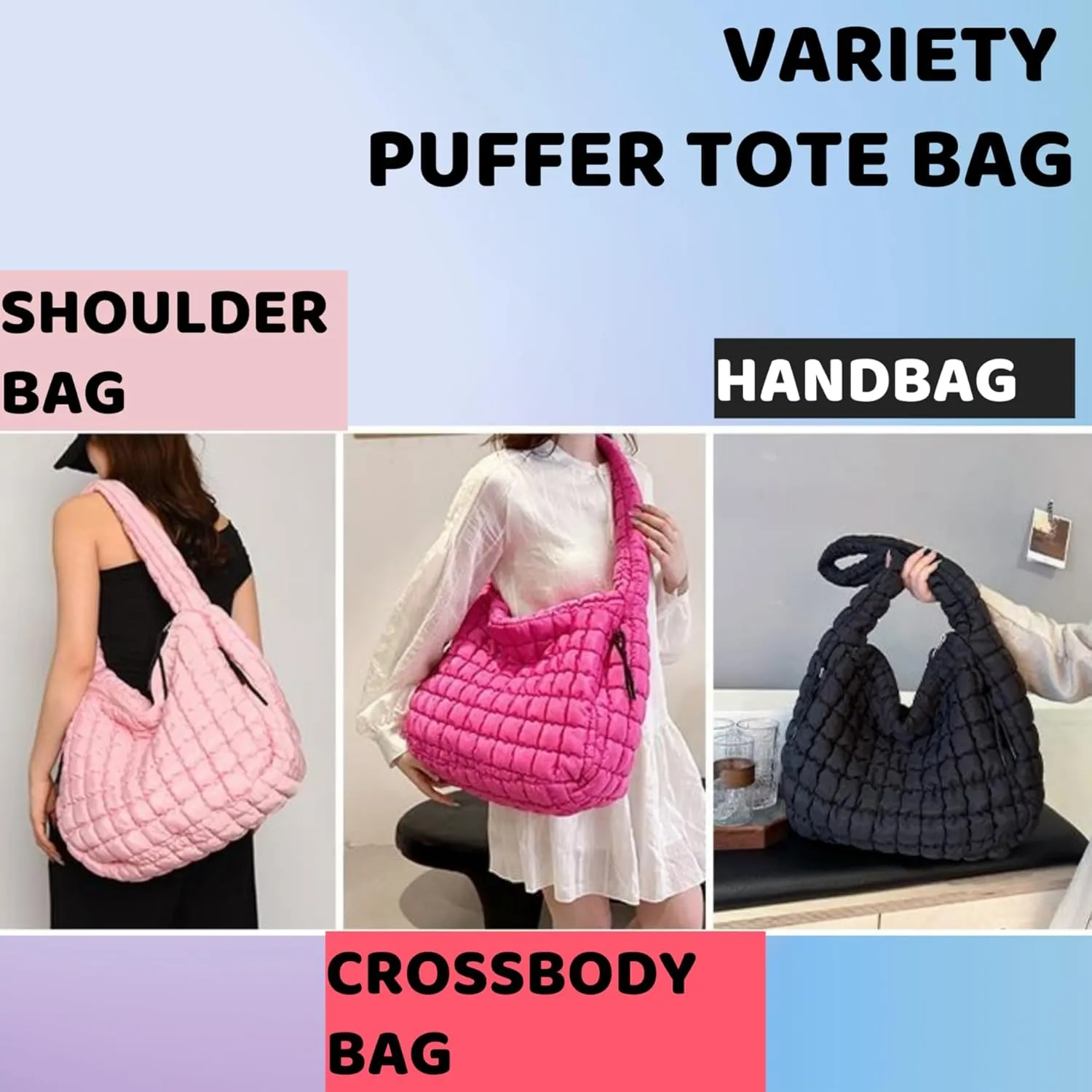 Puffer Tote Bag Women Quilted Crossbody Bag Large Shoulder Puffy 2025 Summer Beach Purse Cloud Bubble Gym Pleat Pad