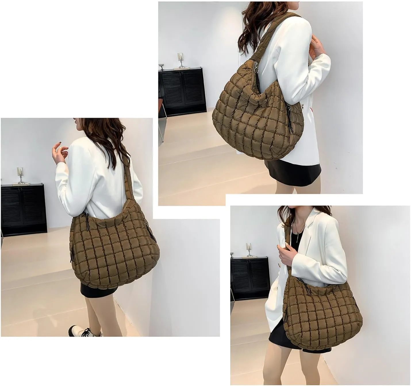 Puffy Tote Bag for Women Large Crossbody Quilted Puffer Carryall Bag Hobo Oversized Handbags