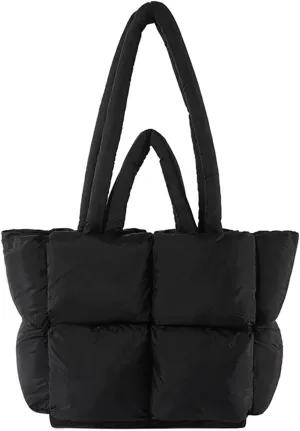 Puffy Tote Bag, Small Lightweight Down Cotton Padded Quilted Purse Puffer Tote Bag Shoulder Handbags for Women