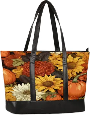 Pumpkin Sunflower Watercolour Vintage Laptop Tote Bag for Women Lightweight Work Purse with Multiple Compartments Fits 13-15.6 Inch Laptop Tablet Shoulder Bag for Office Travel Daily Use