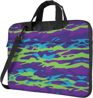 Purple Blue Green Camouflage Zebra Stripes pattern Fashionable and ultra-thin shoulder laptop bag 15.6 inch Shockproof soft lining