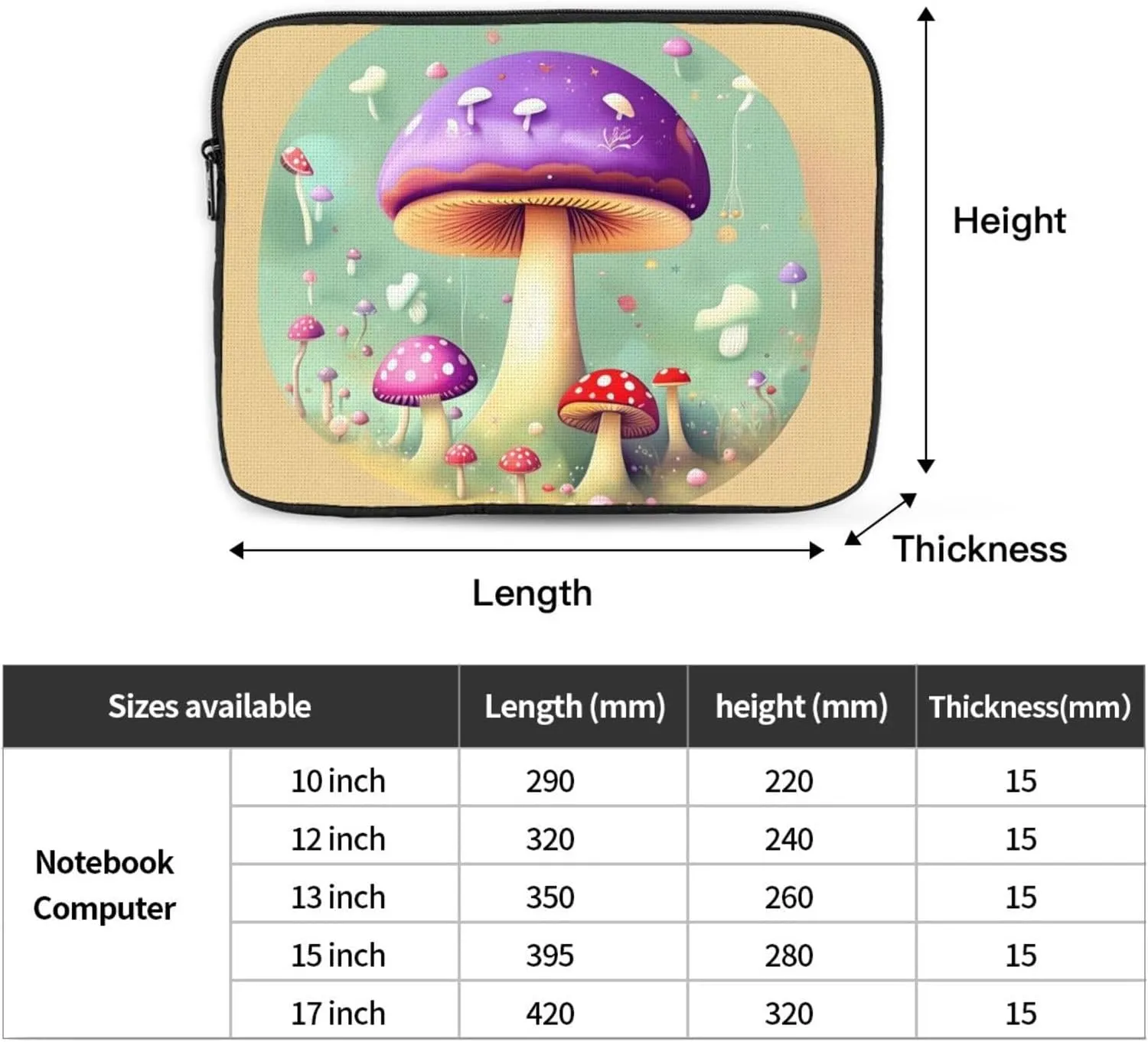 Purple Dream Mushroom Pattern Shockproof Portable Laptop 17 inch Sleeve Bag for Men and Women - Ideal for Business Travel, School, and Daily Use