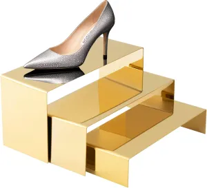 Purse Display Stand Stainless Steel - 3 Golden Purse Holder Display Riser Purse Stand Metal Countertop Risers for Shoe Shelf Showcase Wallet Home Boutique Retail Store