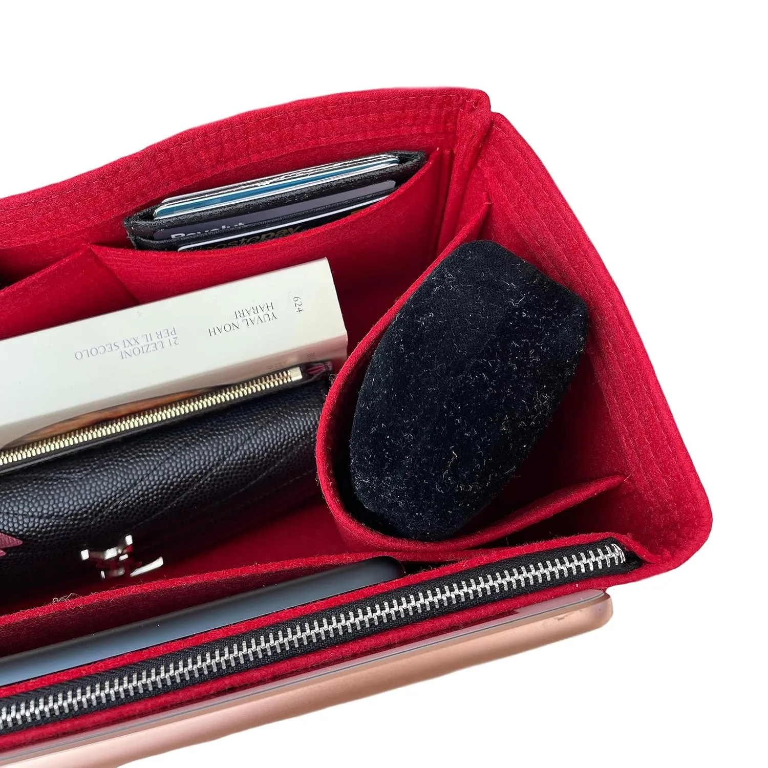 Purse Organizer for Lv Neonoe MM Bag Organizer, Noe Bag Organizer, Petit Noe Insert Organizer, Handmade Snug Sturdy 2mm Felt with Gold Zipper (For Noè BB, Sienna)
