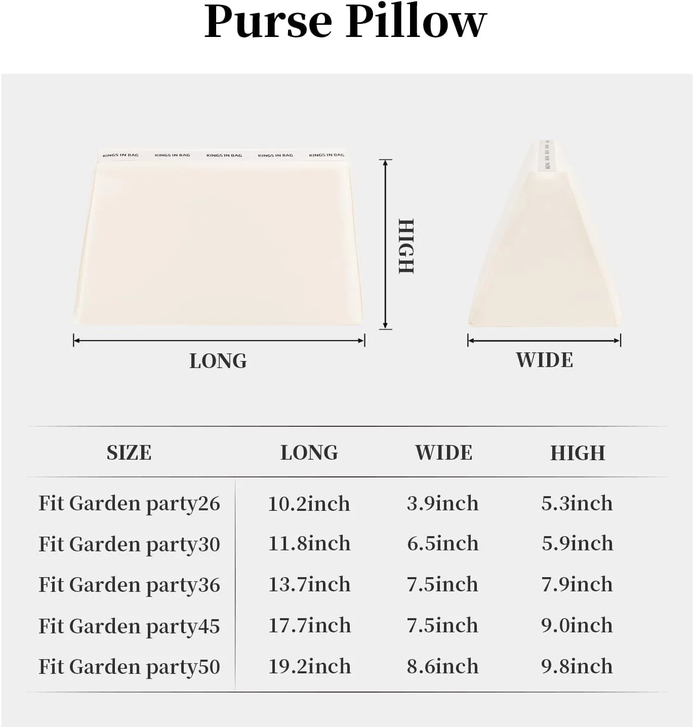 Purse Shaper Insert for Garden Party 30 Bag, Tote Bag Pillow to Keep Shape, Soft Satin Surface with Memory Foam Inner without Overfull (Craie, GP30