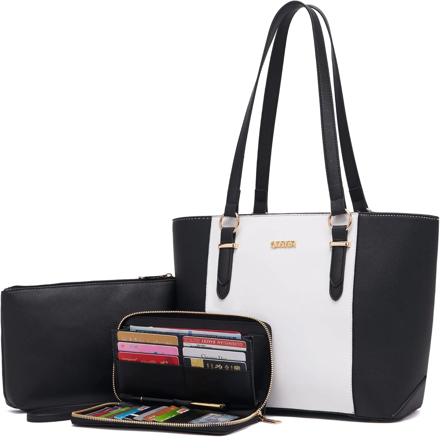 Qiyuer Women Purses Handbags Wallet Sets Shoulder Bags Top Handle Satchel Tote Purse Work Bag Set With Matching Wallet 3pcs