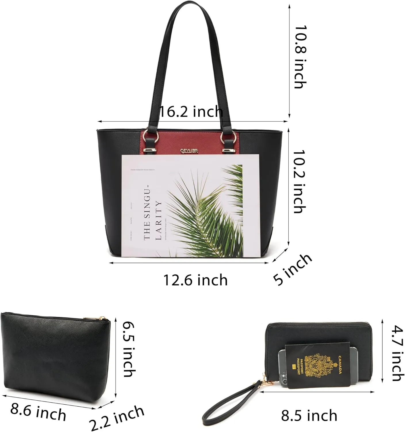 Qiyuer Women Purses Handbags Wallet Sets Shoulder Bags Top Handle Satchel Tote Purse Work Bag Set With Matching Wallet 3pcs