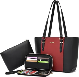 Qiyuer Women Purses Handbags Wallet Sets Shoulder Bags Top Handle Satchel Tote Purse Work Bag Set With Matching Wallet 3pcs