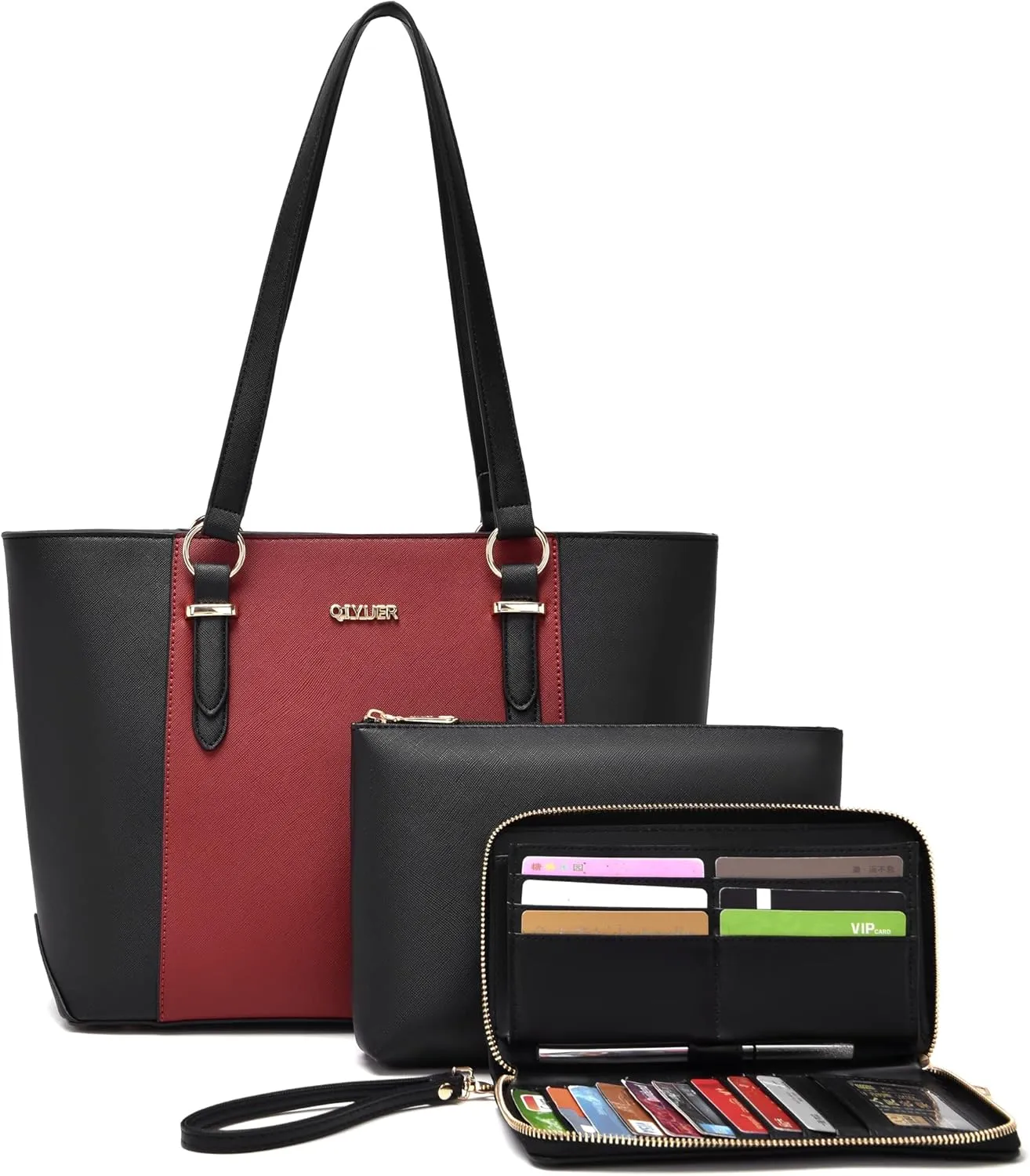 Qiyuer Women Purses Handbags Wallet Sets Shoulder Bags Top Handle Satchel Tote Purse Work Bag Set With Matching Wallet 3pcs