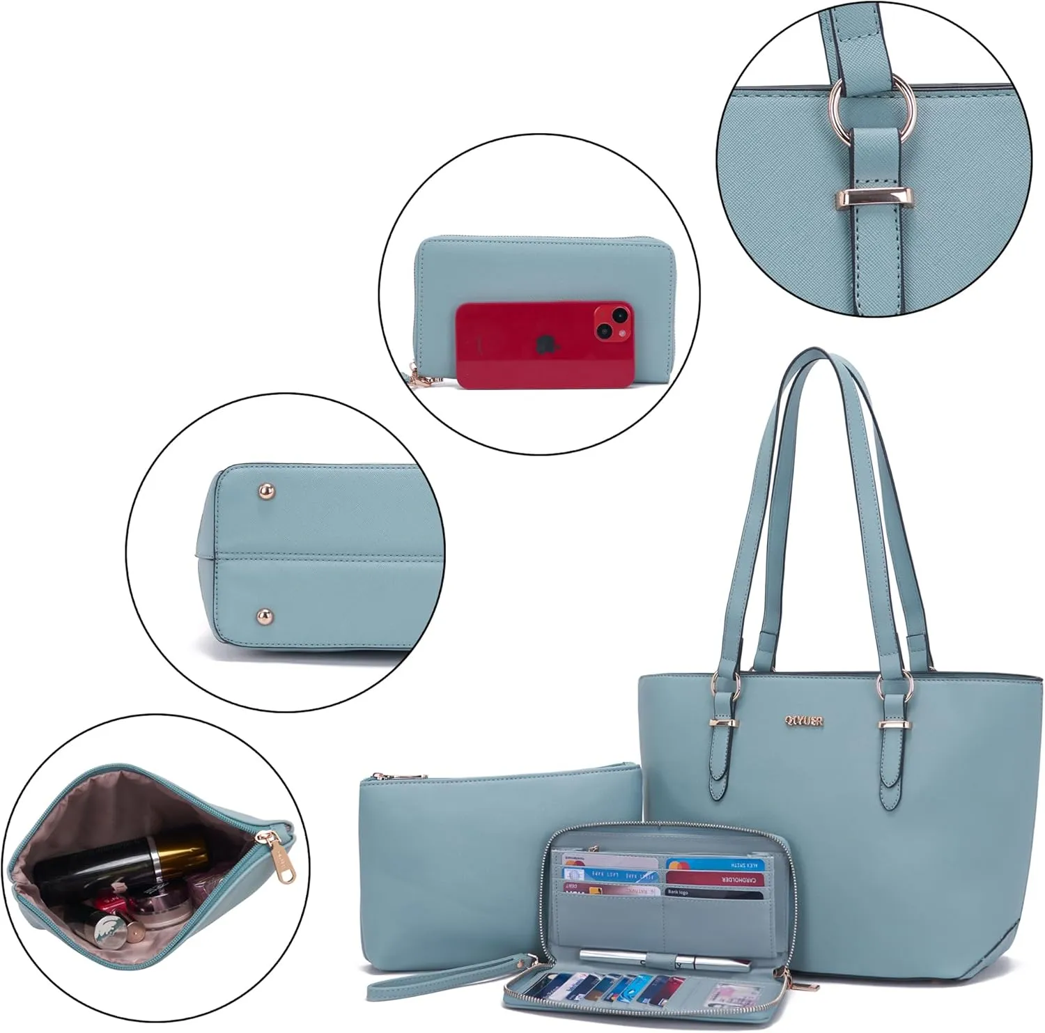 Qiyuer Women Purses Handbags Wallet Sets Shoulder Bags Top Handle Satchel Tote Purse Work Bag Set With Matching Wallet 3pcs