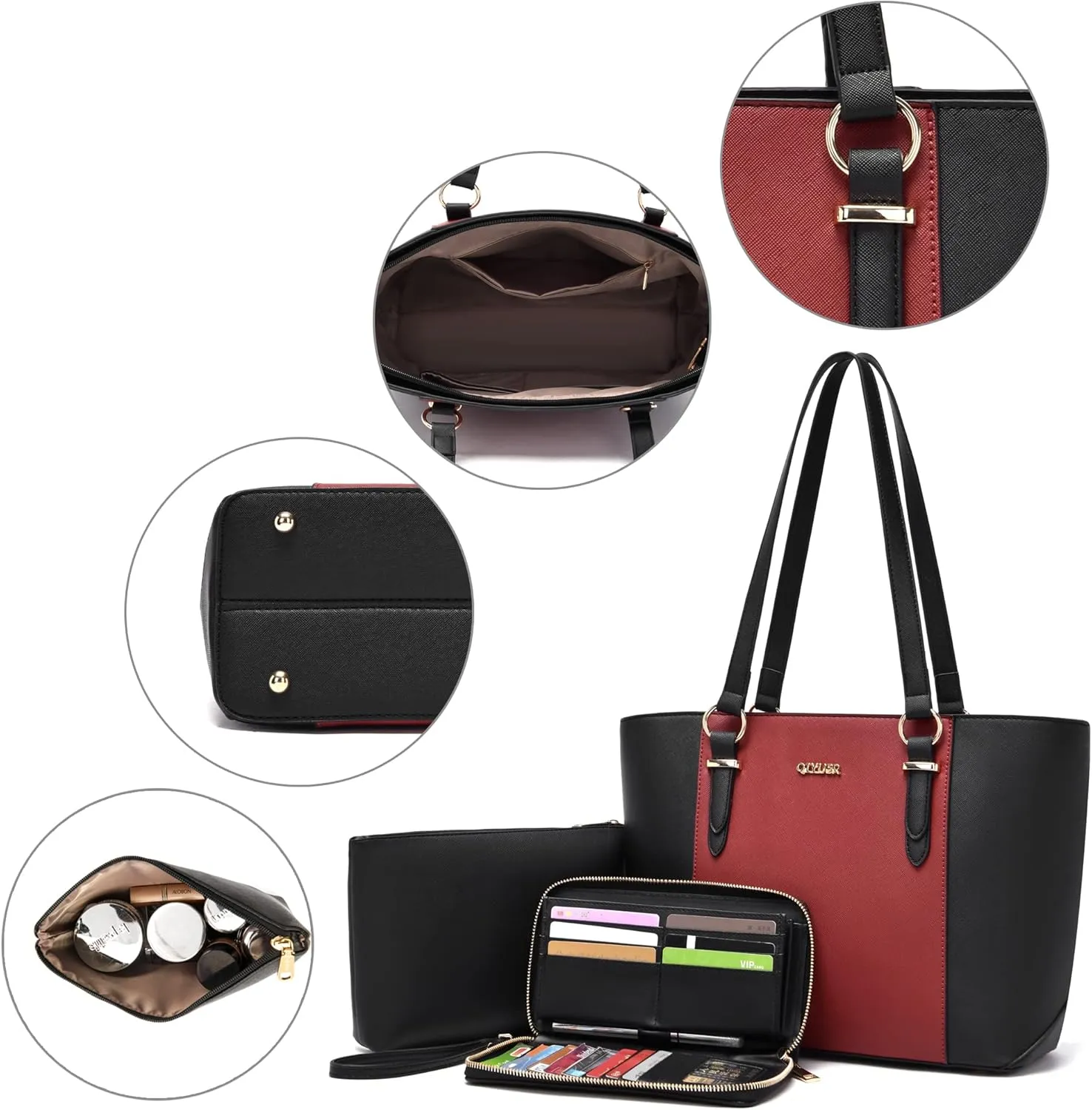 Qiyuer Women Purses Handbags Wallet Sets Shoulder Bags Top Handle Satchel Tote Purse Work Bag Set With Matching Wallet 3pcs