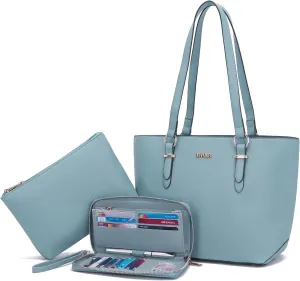 Qiyuer Women Purses Handbags Wallet Sets Shoulder Bags Top Handle Satchel Tote Purse Work Bag Set With Matching Wallet 3pcs