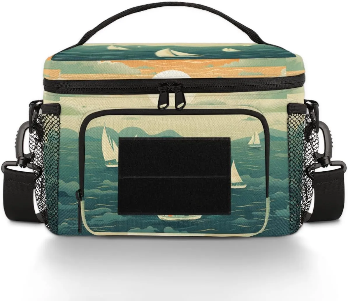 QsirBC Maritime Sailing Cloud Tactical Insulated Lunch Bag for Men Women Large Leakproof Thermal Cooler with Adjustable Shoulder Strap Ideal for Work Picnic Camping Outdoor Adventures