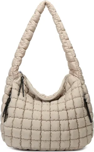 Queenoris Quilted Puffer Travel Tote Bag for Women, Large Lightweight Carryall Shoulder Bag Crossbody Bag