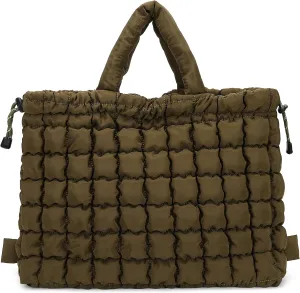 Queenoris Quilted Puffer Work Tote Bag for Women, Large Lightweight Carryall Shoulder Bag with Zipper Crossbody Bag
