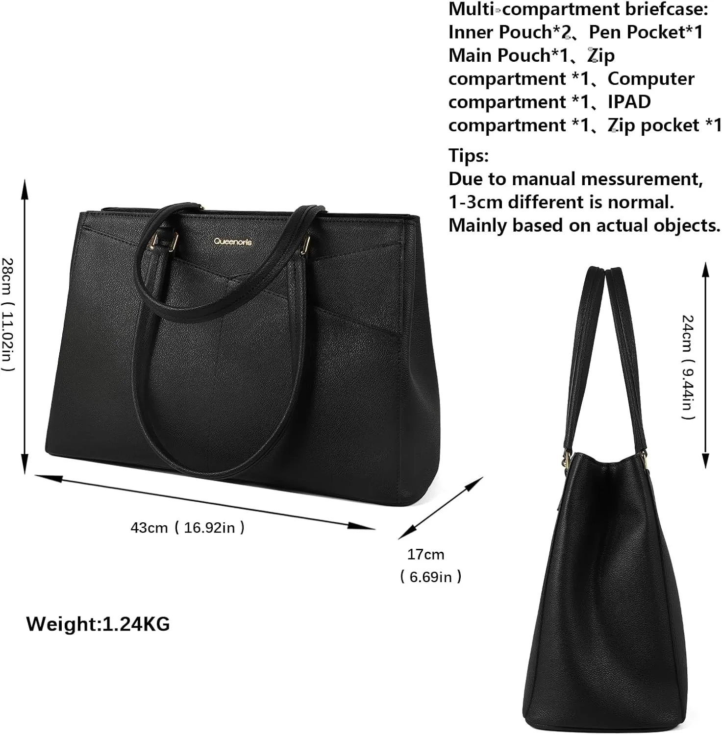 Queenoris Tote Bag for Women, 15.6 inch Laptop Large Capacity Top Handle Handbag Work Bags Computer Bag Office Briefcase