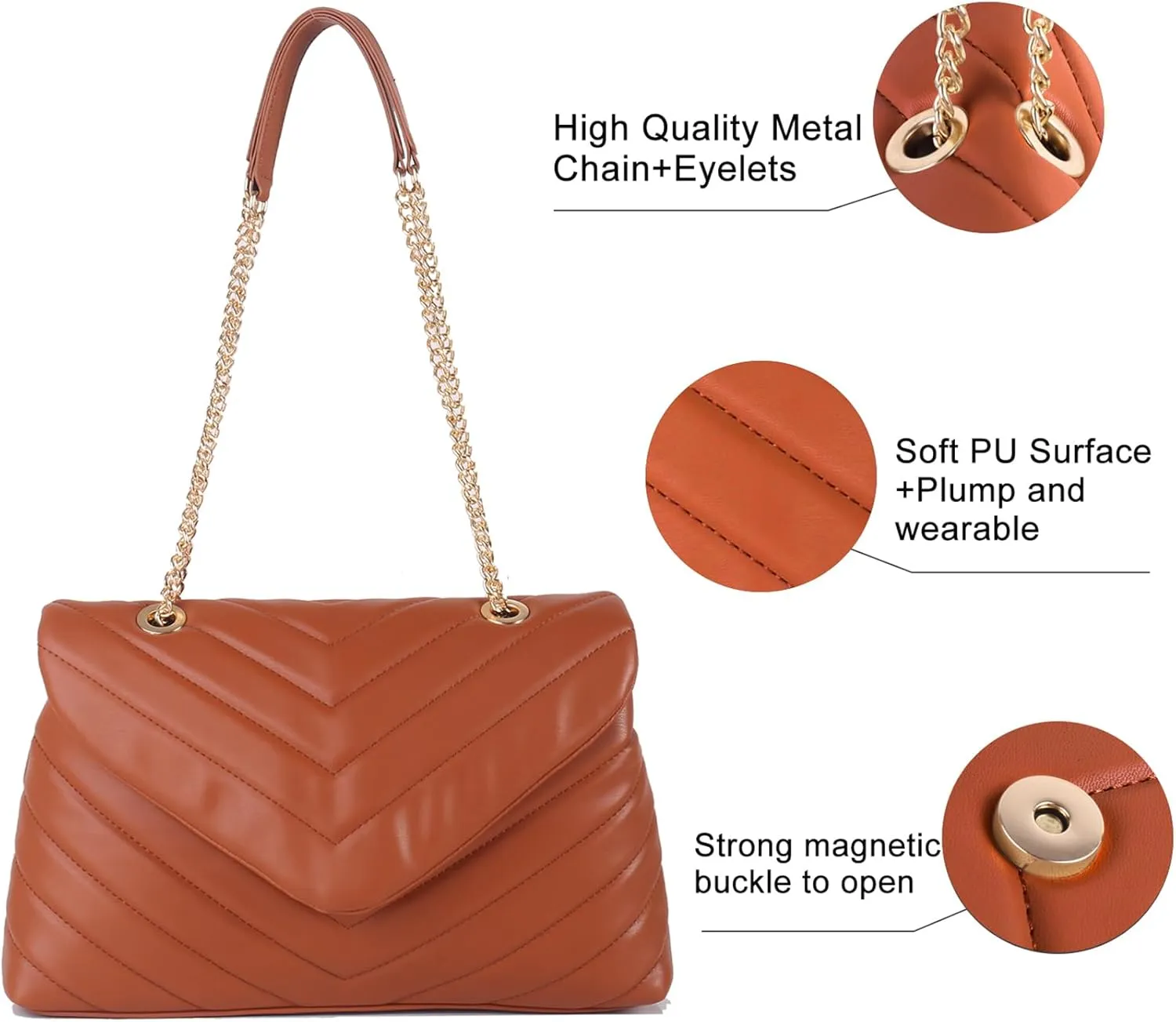 Quilted Crossbody Bag for Women, Soft Vegan Chevron Purses, Trendy Shoulder Handbags with Flap