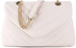 Quilted Crossbody Bag for Women, Soft Vegan Chevron Purses, Trendy Shoulder Handbags with Flap