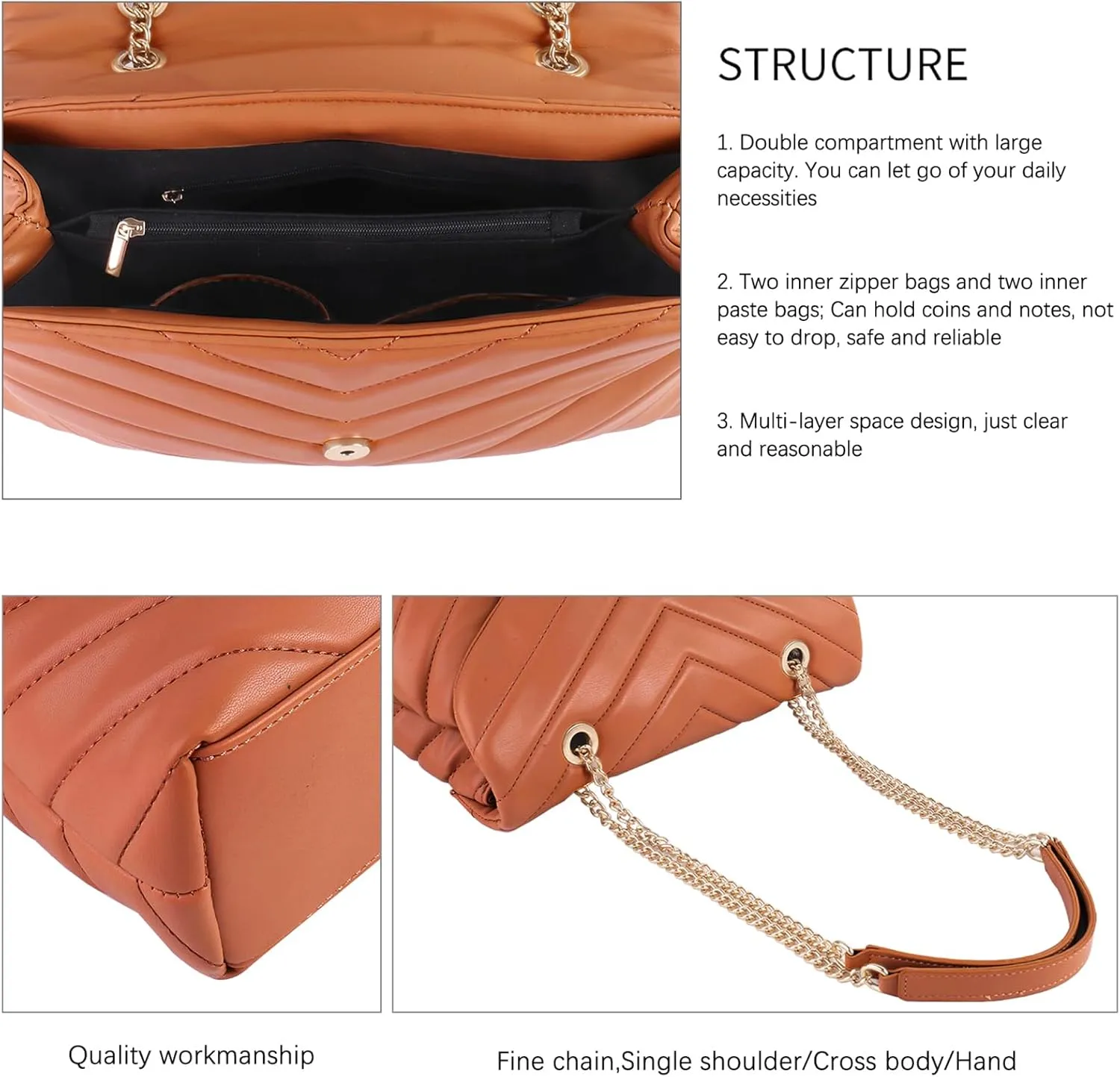 Quilted Crossbody Bag for Women, Soft Vegan Chevron Purses, Trendy Shoulder Handbags with Flap