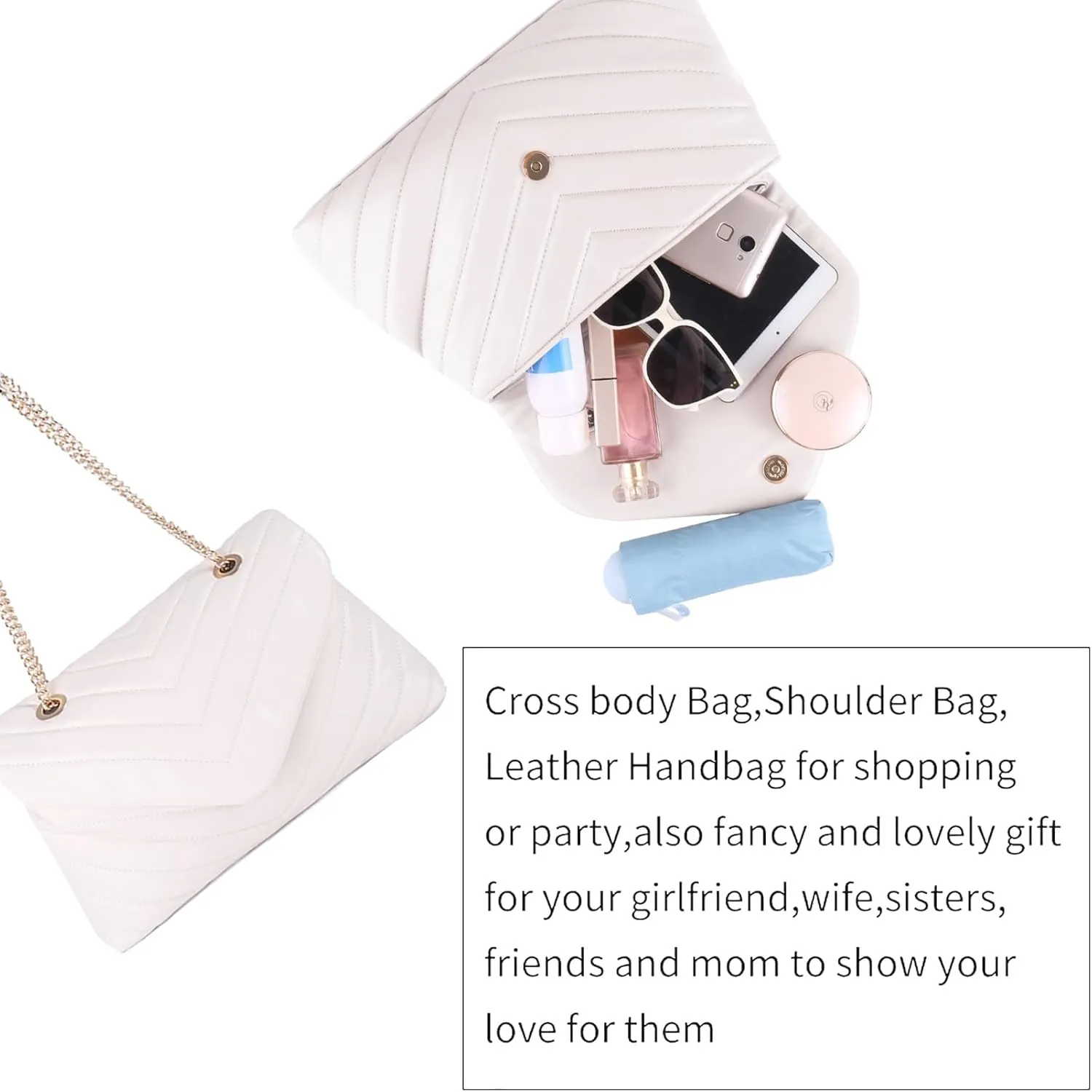 Quilted Crossbody Bag for Women, Soft Vegan Chevron Purses, Trendy Shoulder Handbags with Flap