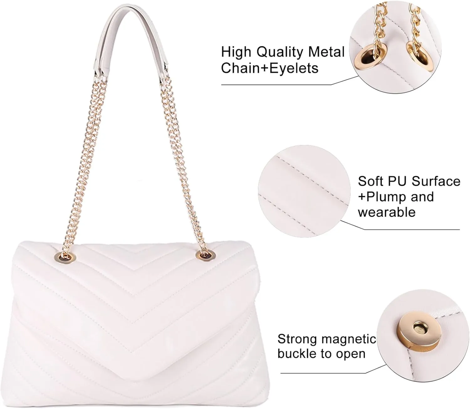 Quilted Crossbody Bag for Women, Soft Vegan Chevron Purses, Trendy Shoulder Handbags with Flap