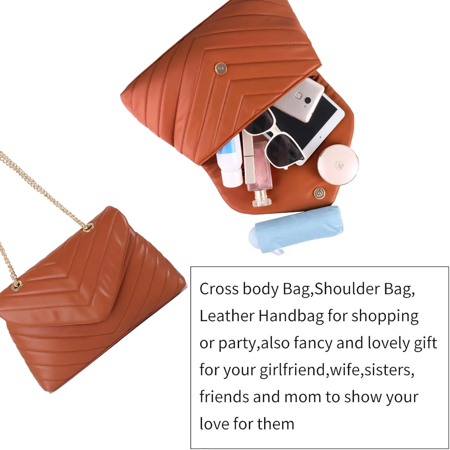 Quilted Crossbody Bag for Women, Soft Vegan Chevron Purses, Trendy Shoulder Handbags with Flap