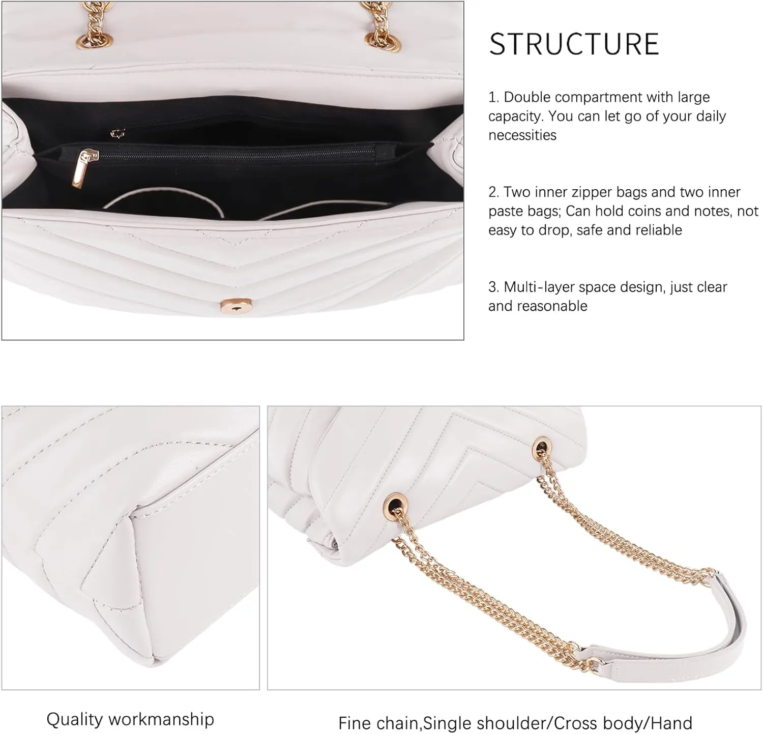 Quilted Crossbody Bag for Women, Soft Vegan Chevron Purses, Trendy Shoulder Handbags with Flap
