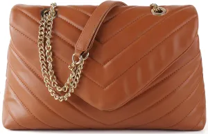 Quilted Crossbody Bag for Women, Soft Vegan Chevron Purses, Trendy Shoulder Handbags with Flap