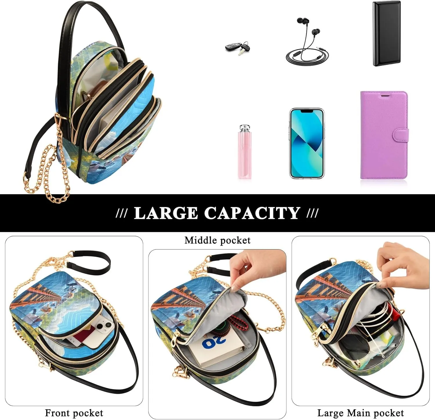 Quilted Crossbody Bag Small Shoulder Purse Women's Handbags Phone Purse with Chain