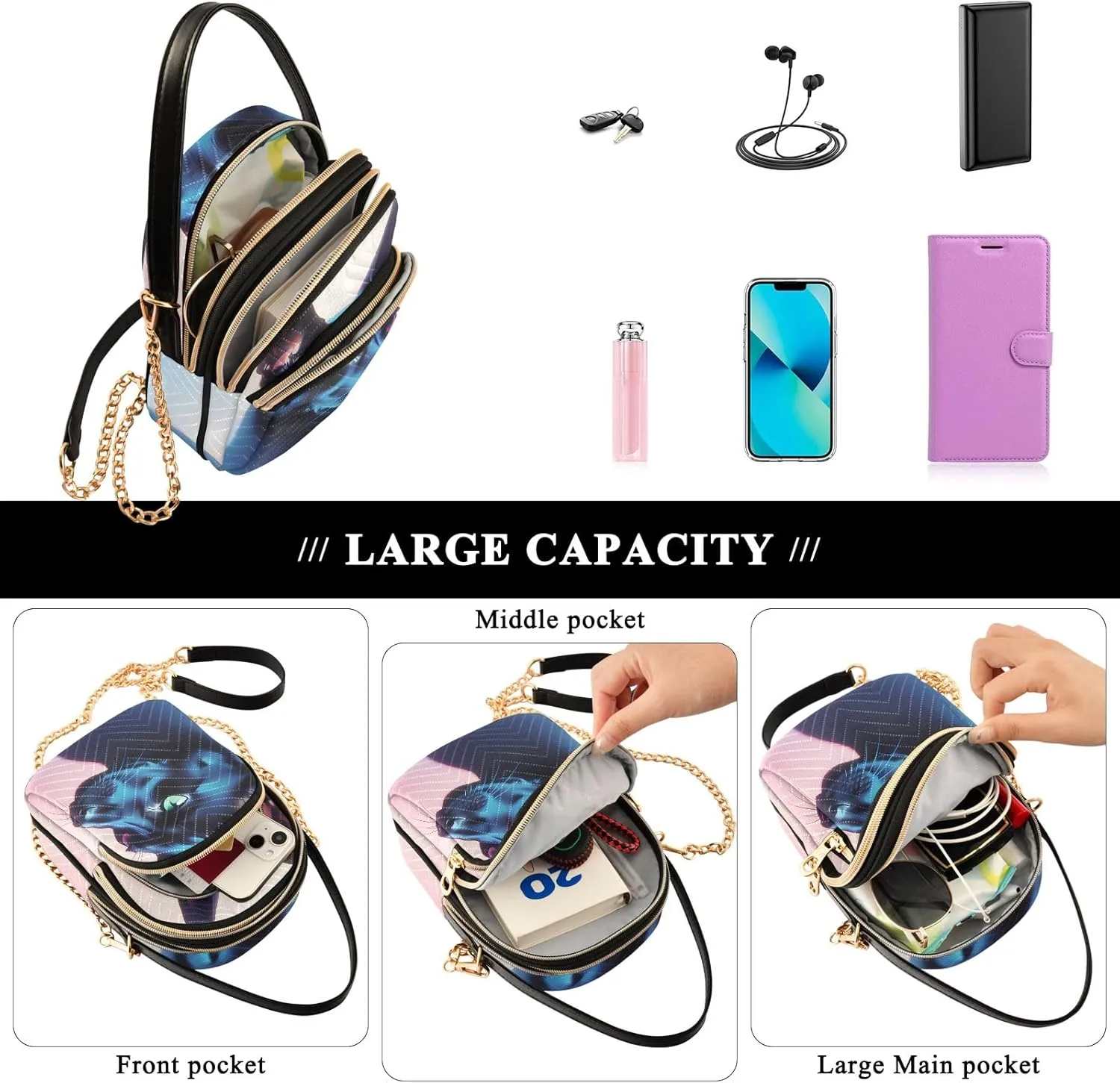 Quilted Crossbody Bag Small Shoulder Purse Women's Handbags Phone Purse with Chain