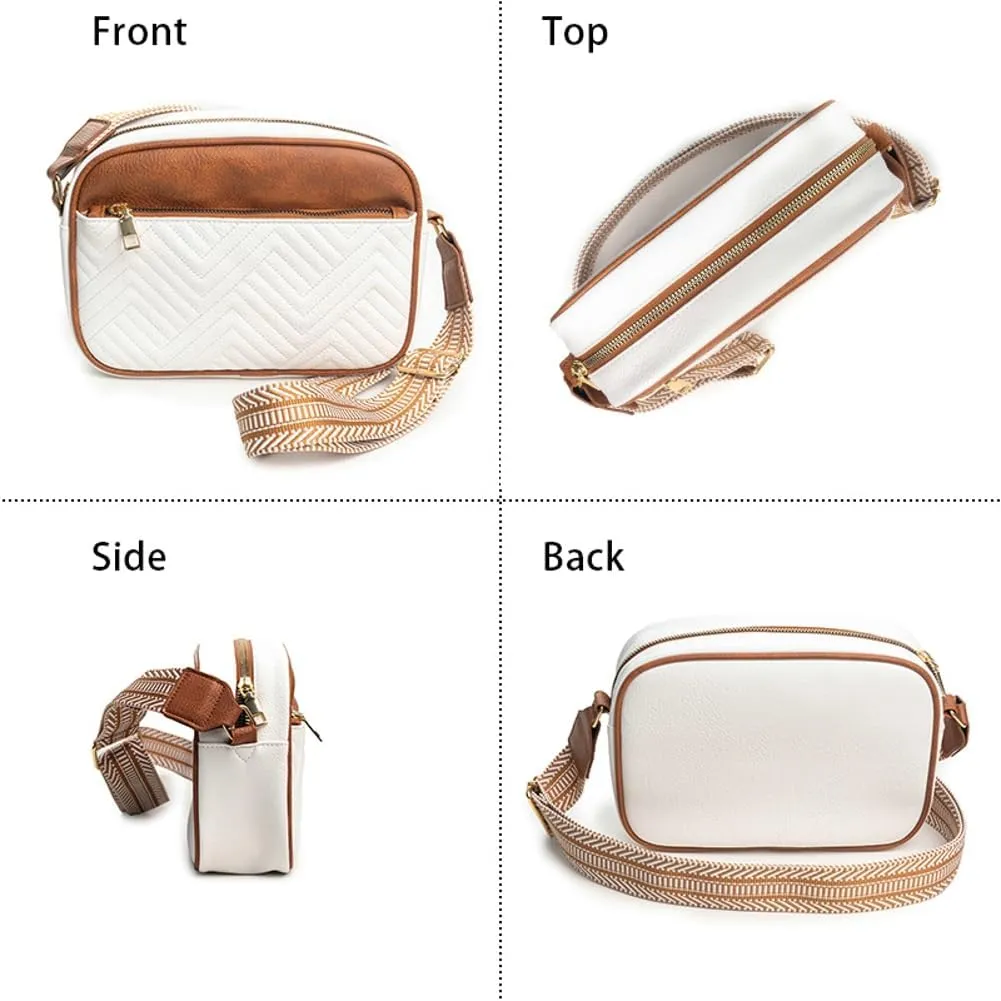 Quilted Crossbody Bags for Women Trendy Leather Small Purse Handbag Quilted Crossbody Shoulder Bag with Adjustable Wide Strap