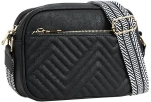 Quilted Crossbody Bags for Women Trendy Leather Small Purse Handbag Quilted Crossbody Shoulder Bag with Adjustable Wide Strap
