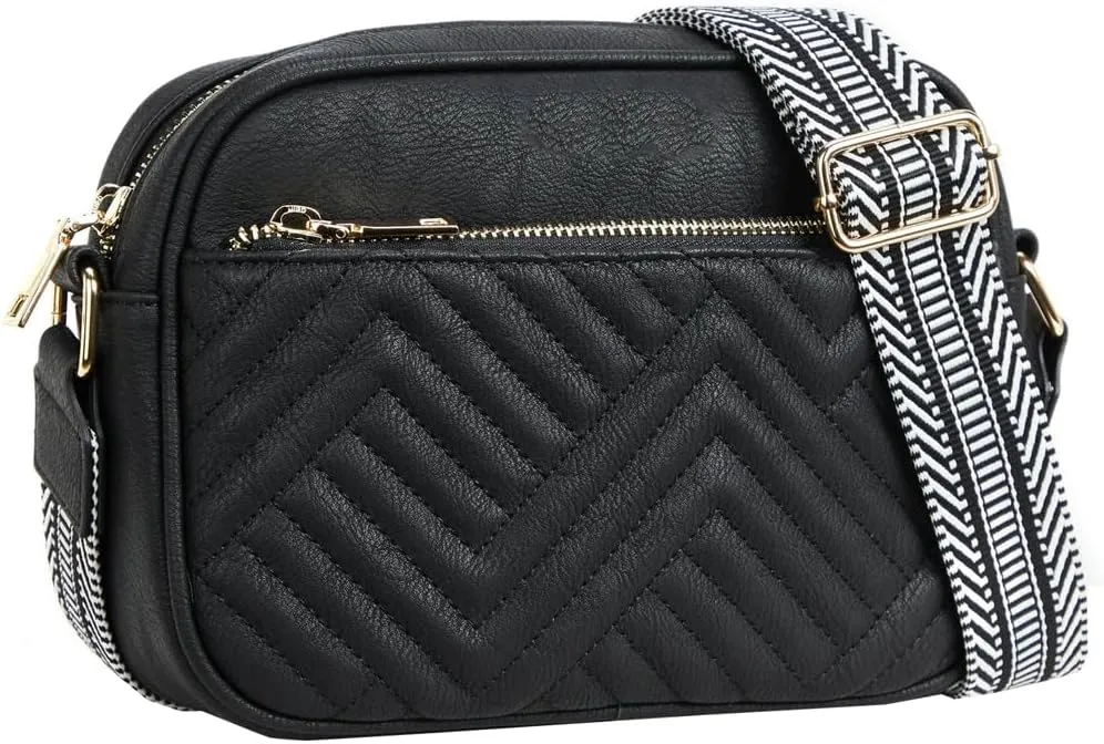 Quilted Crossbody Bags for Women Trendy Leather Small Purse Handbag Quilted Crossbody Shoulder Bag with Adjustable Wide Strap