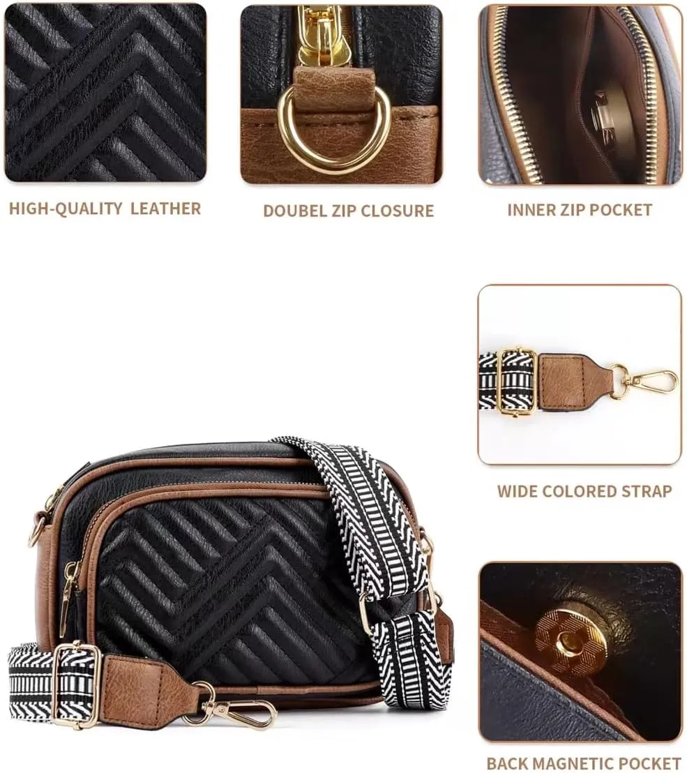Quilted Crossbody Bags Purse for Women Small Vegan Leather Shoulder Handbags Purses with Two Straps