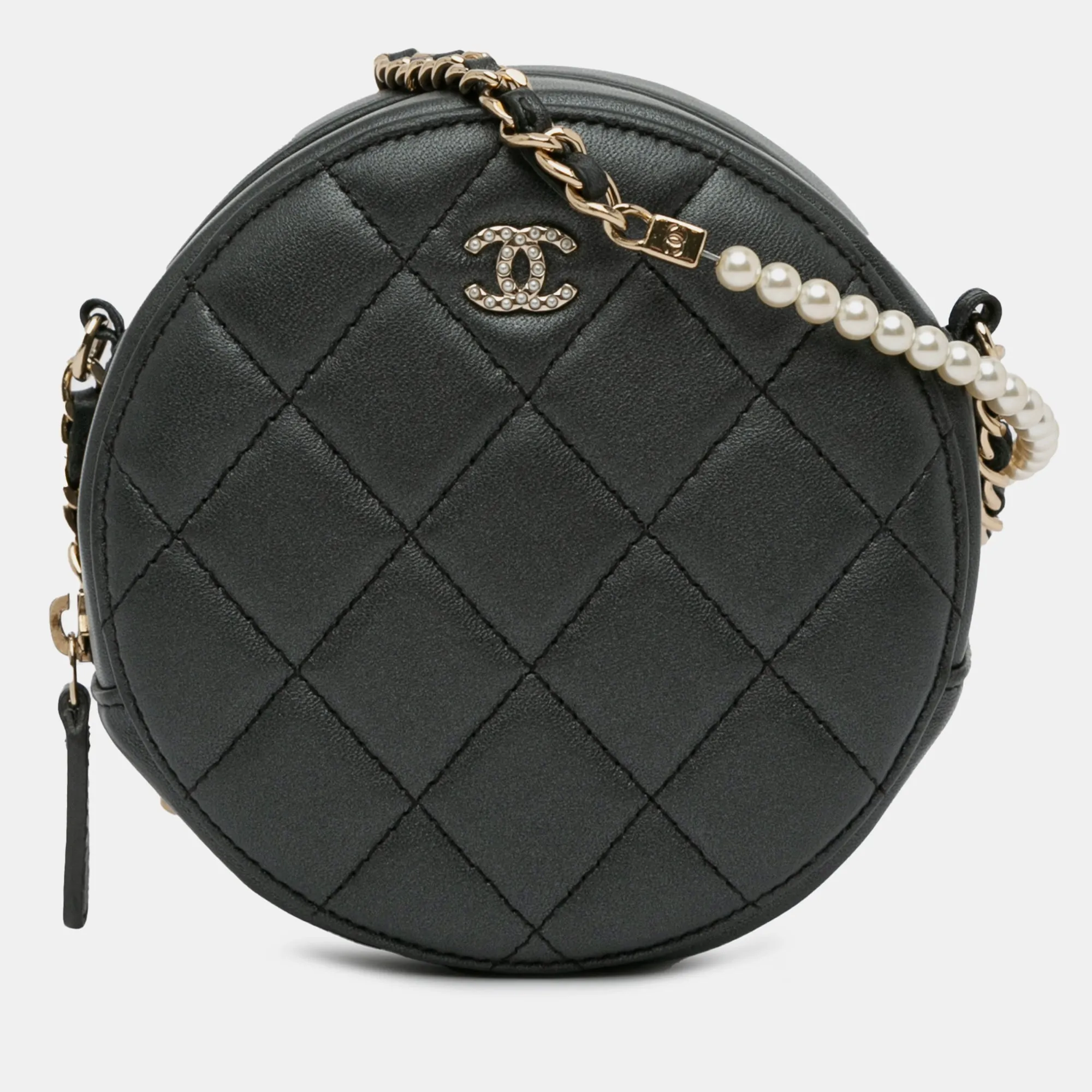 Quilted Lambskin Round Pearl Clutch with Chain