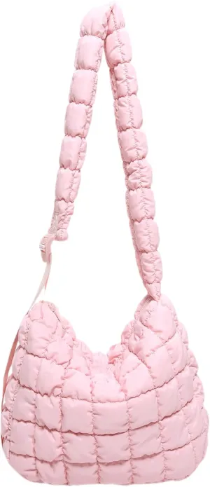 Quilted Nylon Shoulder Crossbody Bag Women Tote Hobos Handbags Puffy Padded Purse Lightweight with Adjustable Shoulder Strap