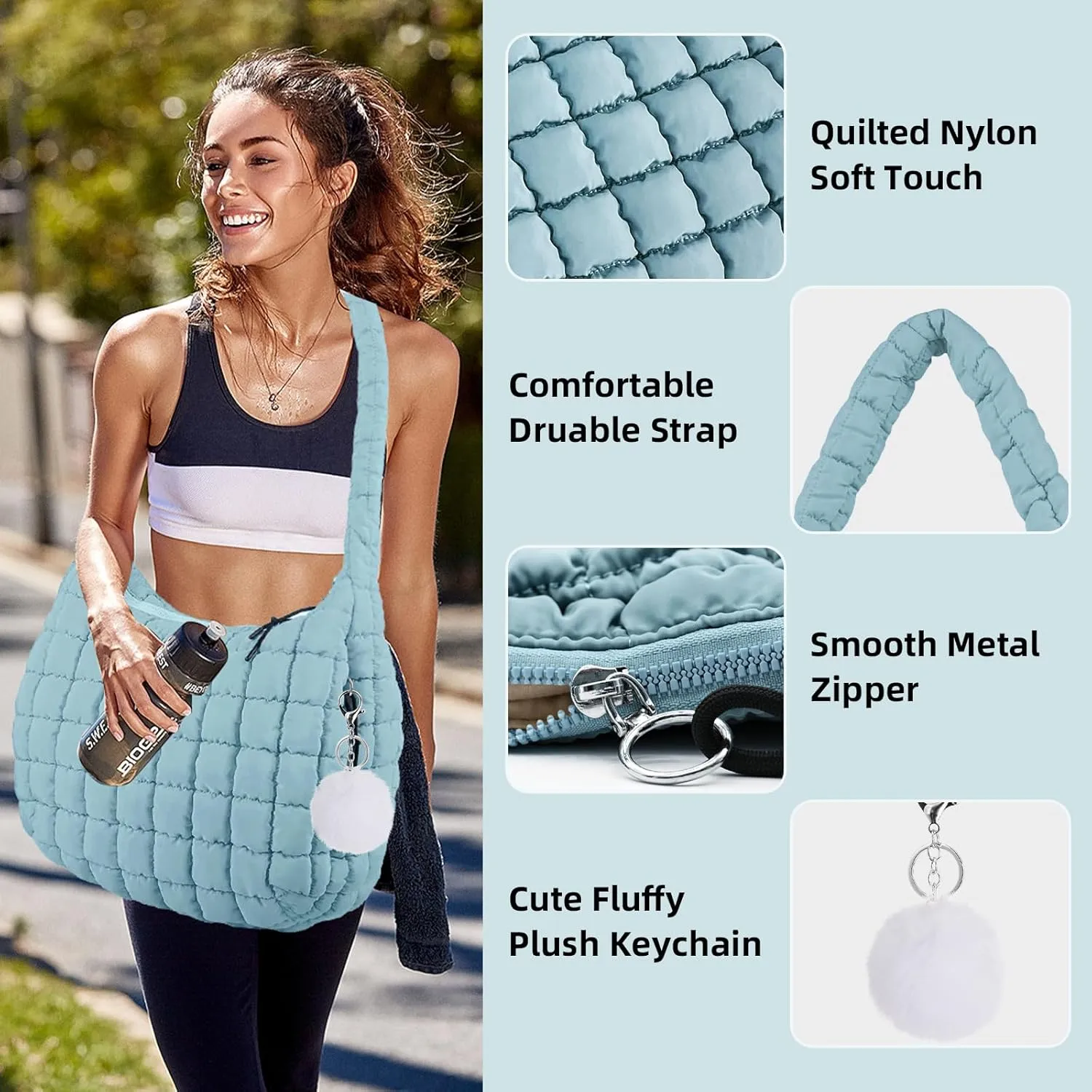 Quilted Puffer Tote Bag for Women Large Quilted Crossbody Hobo Bags Puffy Purse Carryall Bag Nylon Shoulder Handbag