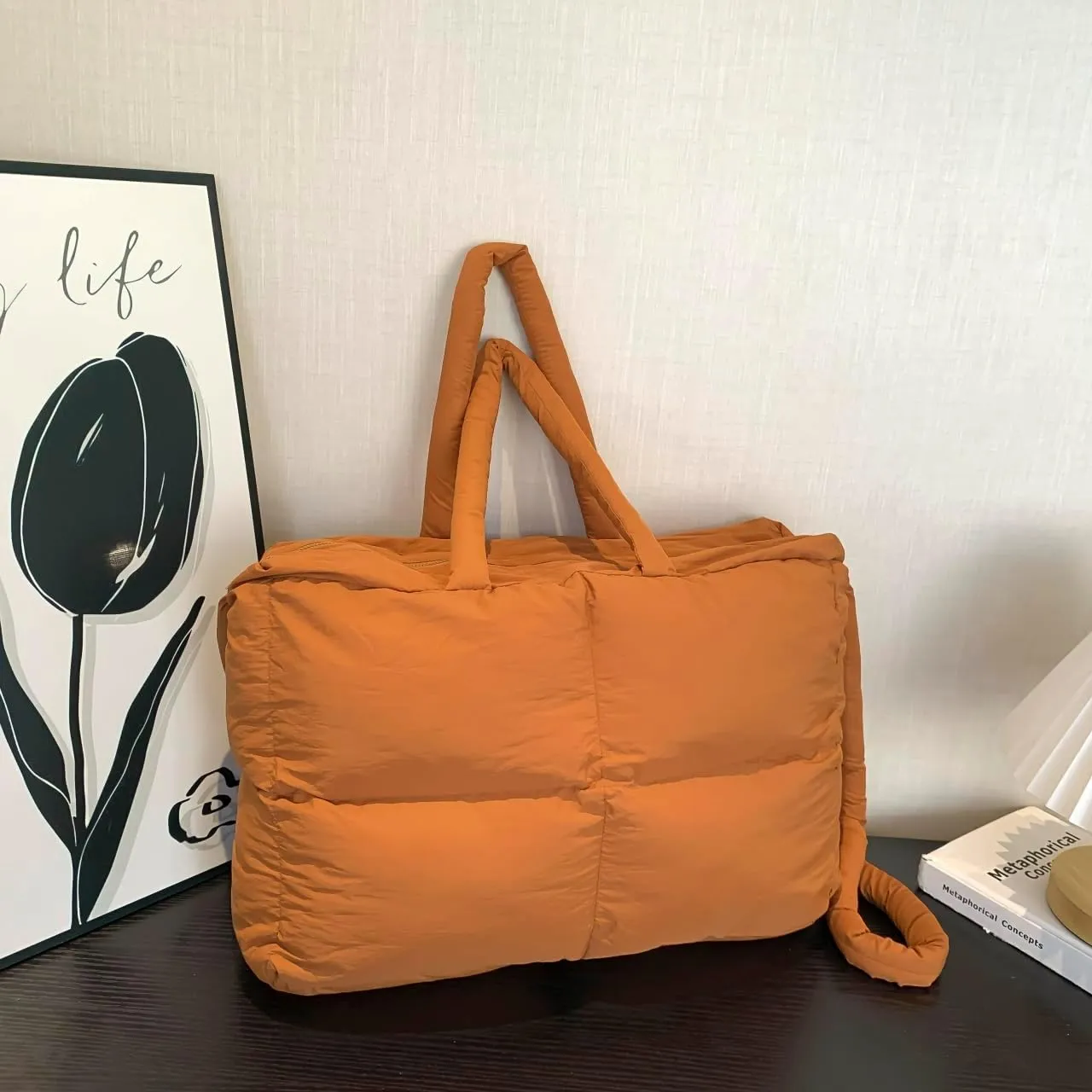 Quilted Puffer Tote Bag for Women Soft Puffy Hobo Crossbody Handbags Purse Lightweight Shoulder Bag