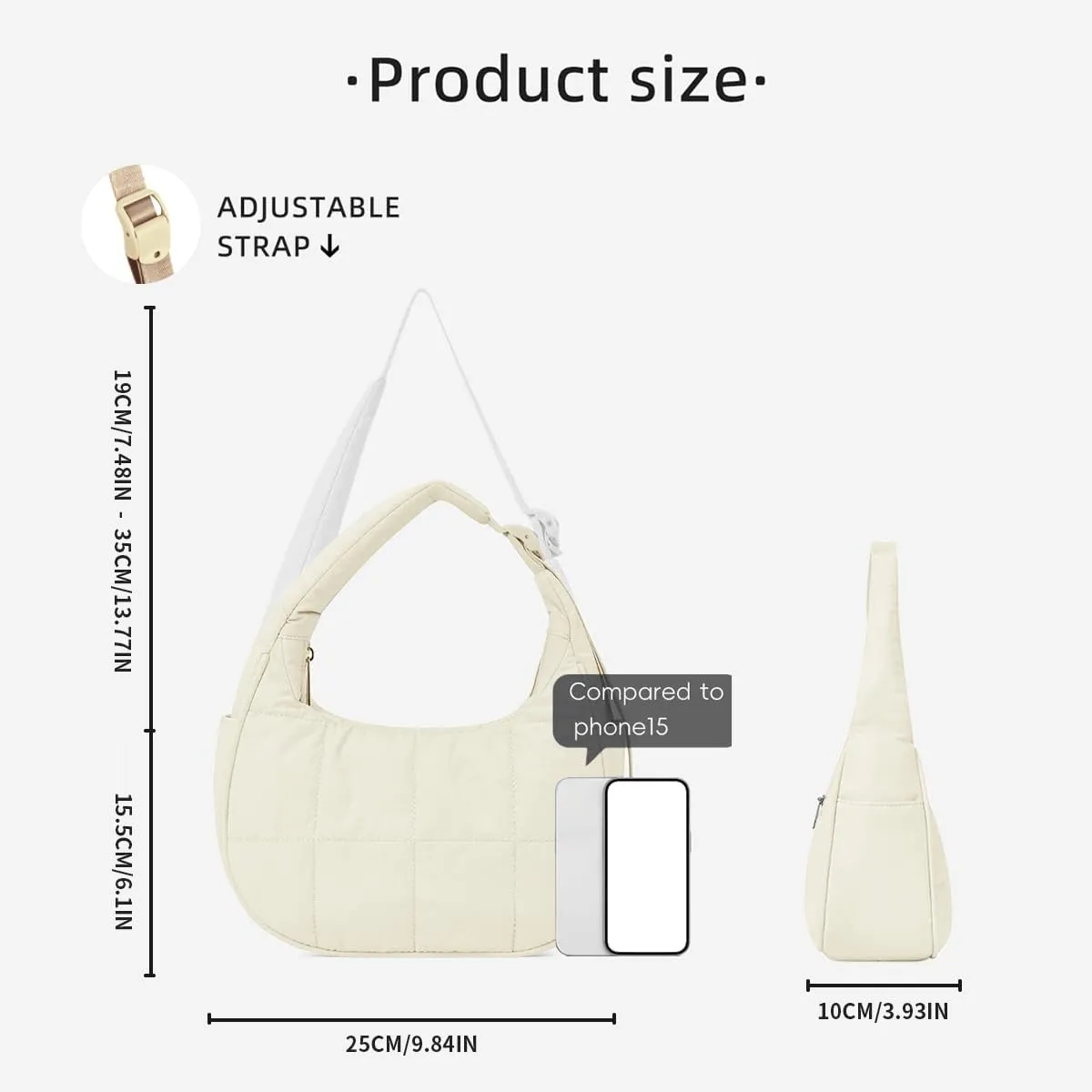 Quilted Puffer Tote Bag for Women，Small Puffer Crescent Shoulder Bag，Quilted Nylon Crossbody Bag with Adjustable Strap