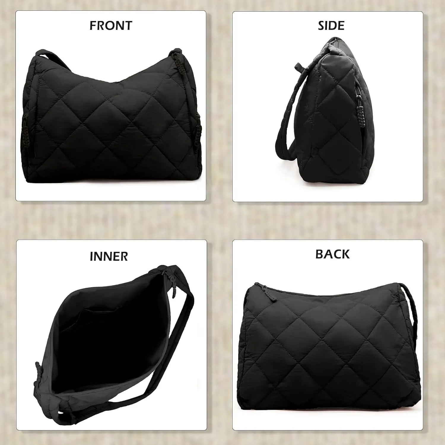 Quilted Puffer Tote Bags for Women, Puffy Crossbody Shoulder Handbags, Hobo Bag
