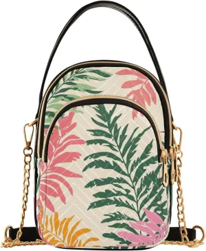 Quilted Tote Bag Colored Leaves Crossbody Shoulder Purse with Pockets, Everyday Handbags