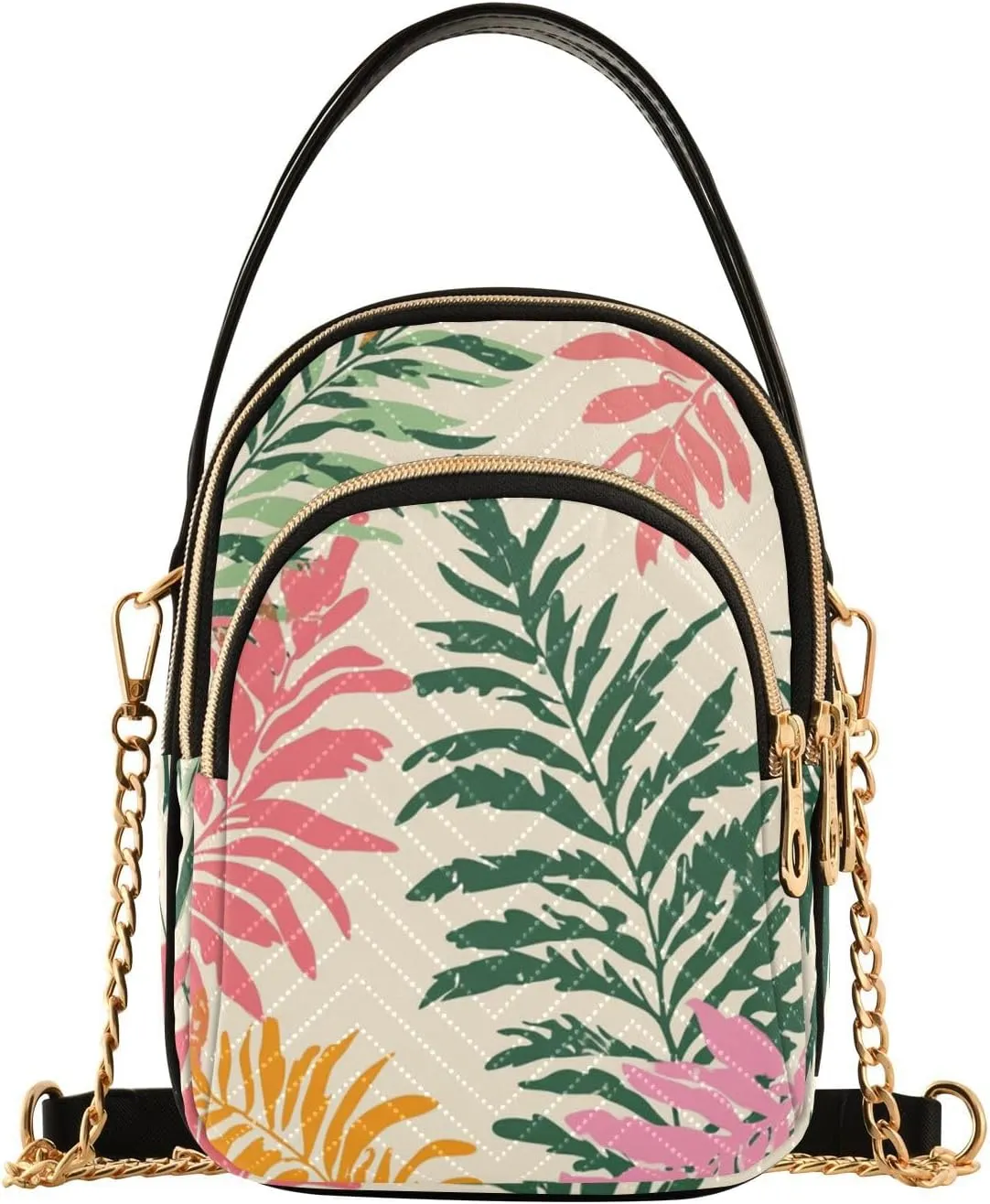 Quilted Tote Bag Colored Leaves Crossbody Shoulder Purse with Pockets, Everyday Handbags