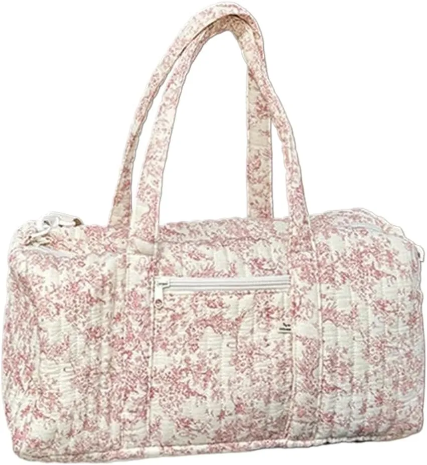 Quilted Travel Duffle Bag for Women Floral Quilted Overnight Bag with Adjustable Strap Gym Bag Carry On Tote for Travel Business Trips Sport